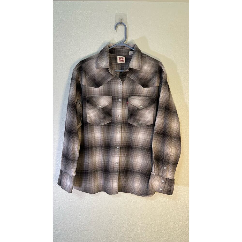 Levi's Gray Plaid Oversized Flannel Shirt - Size Large - 100% Cotton - Western